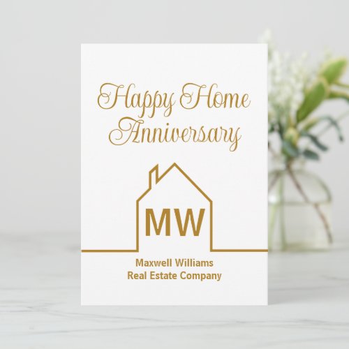 Real Estate Company Gold Home Anniversary Card