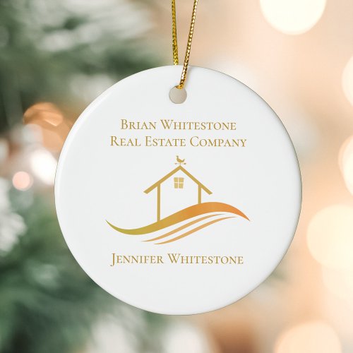 Real Estate Company Gold House Custom Realtor Ceramic Ornament