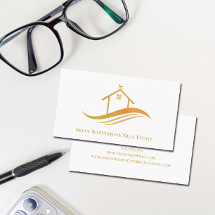 Real Estate Company Gold House Logo Custom Realtor Business Card