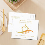 Real Estate Company Gold House Logo Custom Realtor Postcard<br><div class="desc">This chic real estate company postcard is custom made with your realty company and agent name. These elegant gold realtor postcards feature a pretty house with a weather vane on top and sleek curves underneath for a professional conference. Personalize this modern business marketing item with your own information.</div>