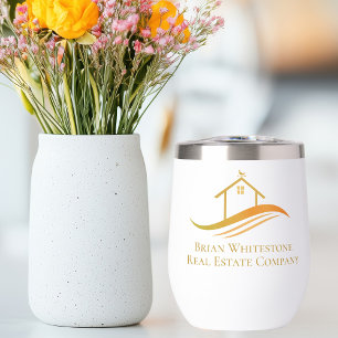 Real Estate Company Gold House Logo Custom Realtor Thermal Wine Tumbler