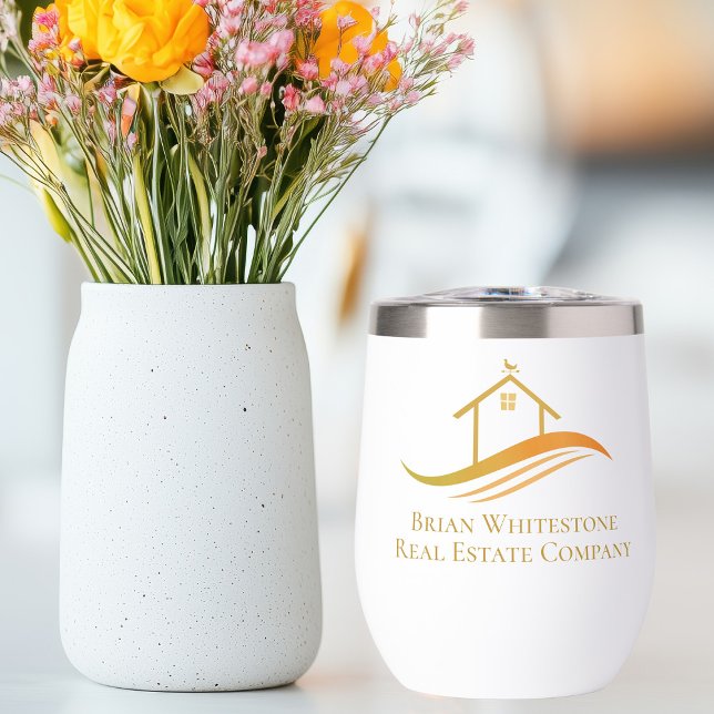 Real Estate Company Gold House Logo Custom Realtor Thermal Wine Tumbler (Creator Uploaded)