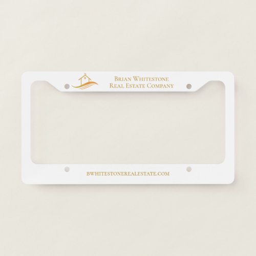 Real Estate Company Gold House Logo Marketing License Plate Frame