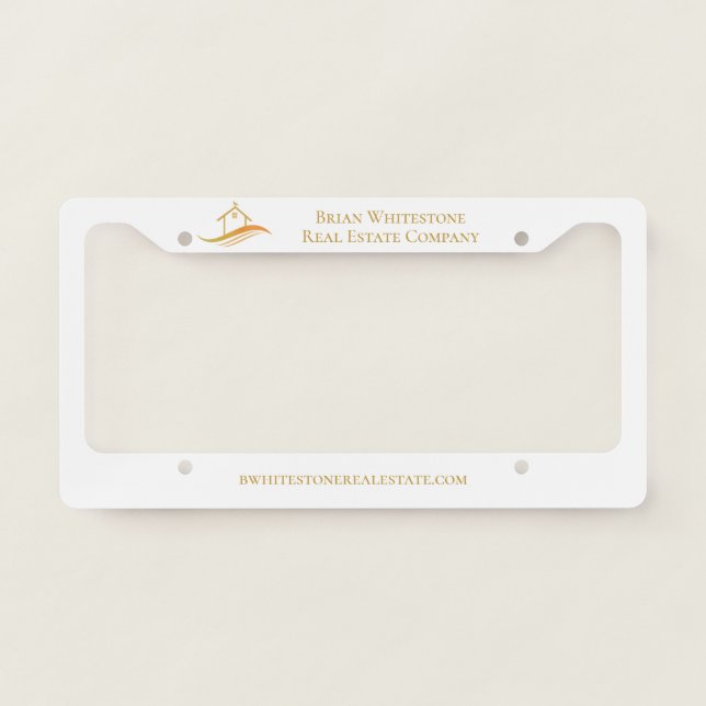 Real Estate Company Gold House Logo Marketing License Plate Frame (Front)
