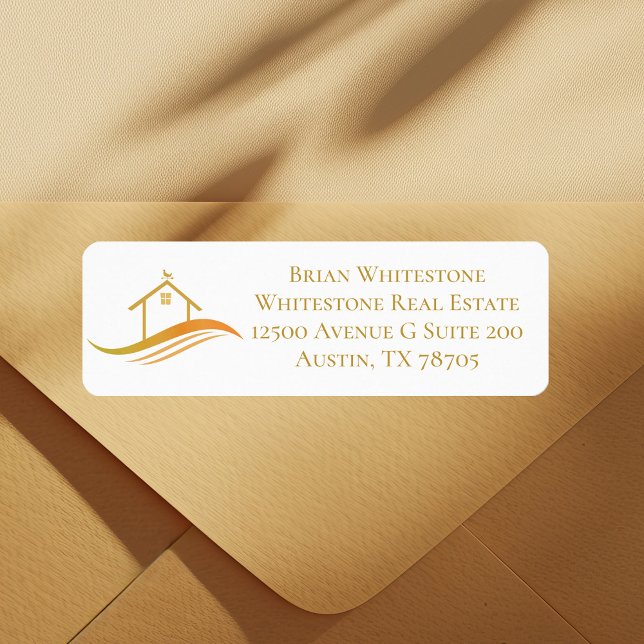 Real Estate Company Gold House Logo Return Address Label (Creator Uploaded)
