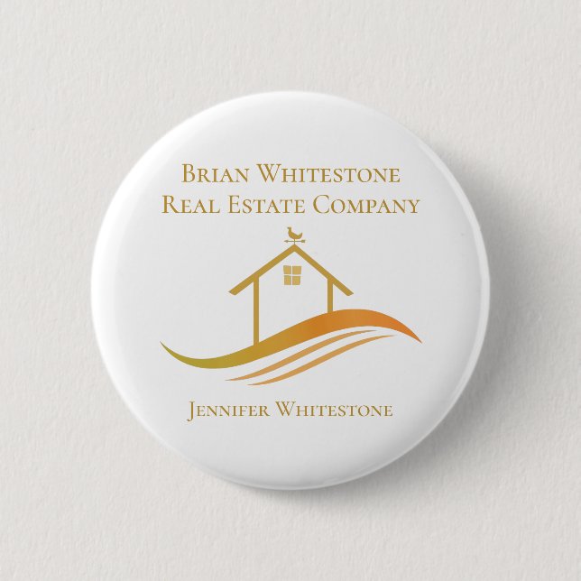 Real Estate Company Gold House Realtor Name Tag Button (Front)