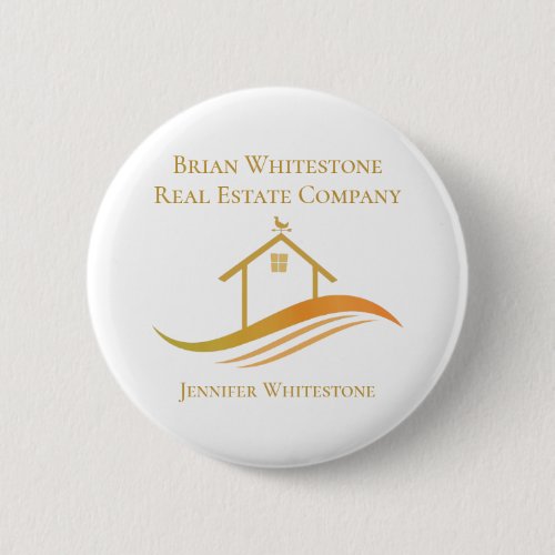 Real Estate Company Gold House Realtor Name Tag Button