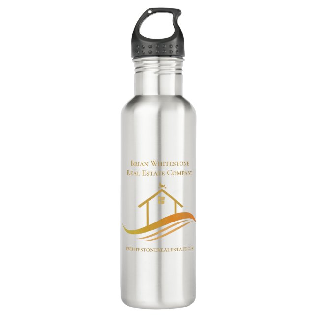 Real Estate Company Gold Logo Personalized Realtor Stainless Steel Water Bottle (Front)