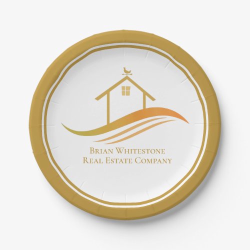 Real Estate Company Gold Open House Customizable Paper Plates