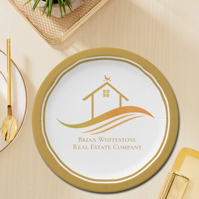Real Estate Company Gold Open House Customizable Paper Plates (Creator Uploaded)
