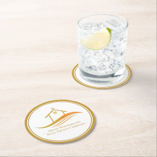 Real Estate Company Gold Open House Customizable Round Paper Coaster
