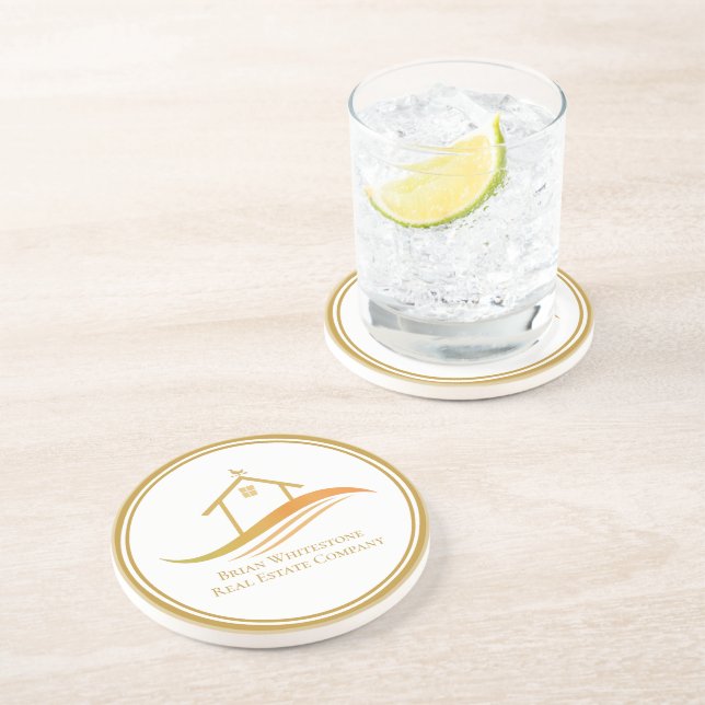 Real Estate Company Gold Personalized Realtor Coaster (Side)