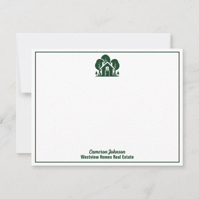 Real Estate Company Green Forest House Note Card (Front)