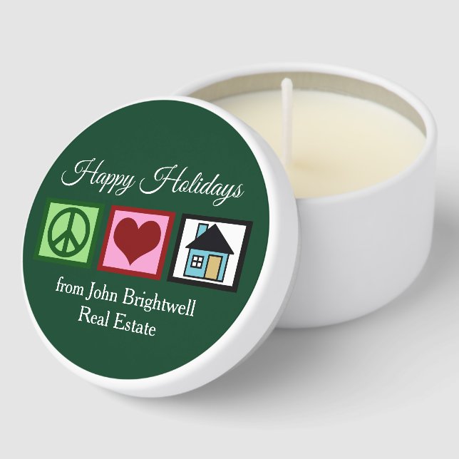 Real Estate Company Happy Holidays Custom Green Mini Candle Favors (Corner)