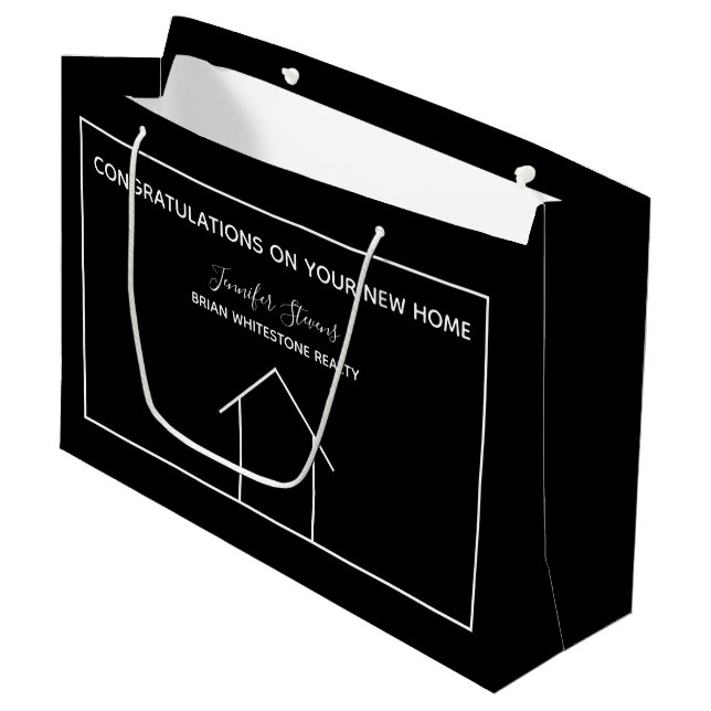Real Estate Company House Custom Housewarming Large Gift Bag (Front Angled)