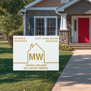 Real Estate Company House For Sale Gold White Yard Sign