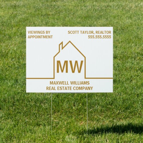 Real Estate Company House For Sale Gold White Yard Sign