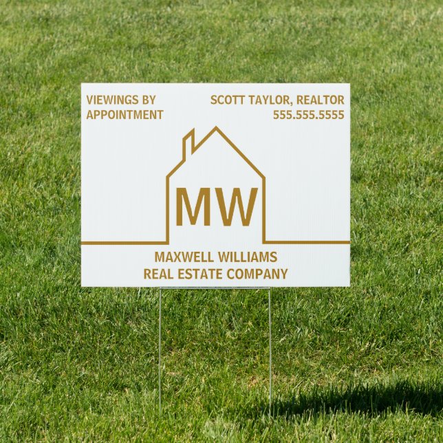 Real Estate Company House For Sale Gold White Yard Sign (Insitu)