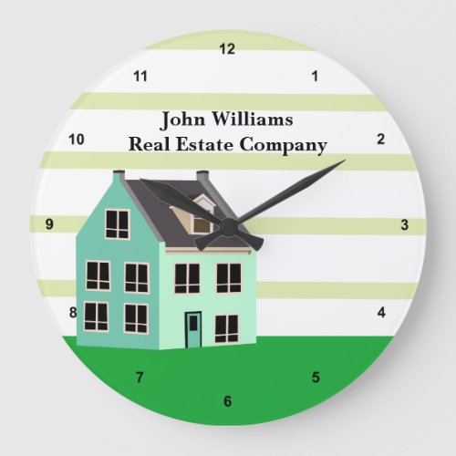 Real Estate Company House Green Striped Custom Large Clock