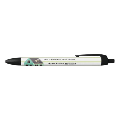 Real Estate Company House Modern Green Striped Black Ink Pen