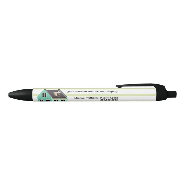 Real Estate Company House Modern Green Striped Black Ink Pen | Zazzle