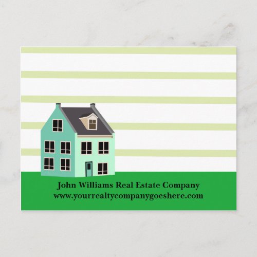 Real Estate Company House Modern Green Striped Postcard