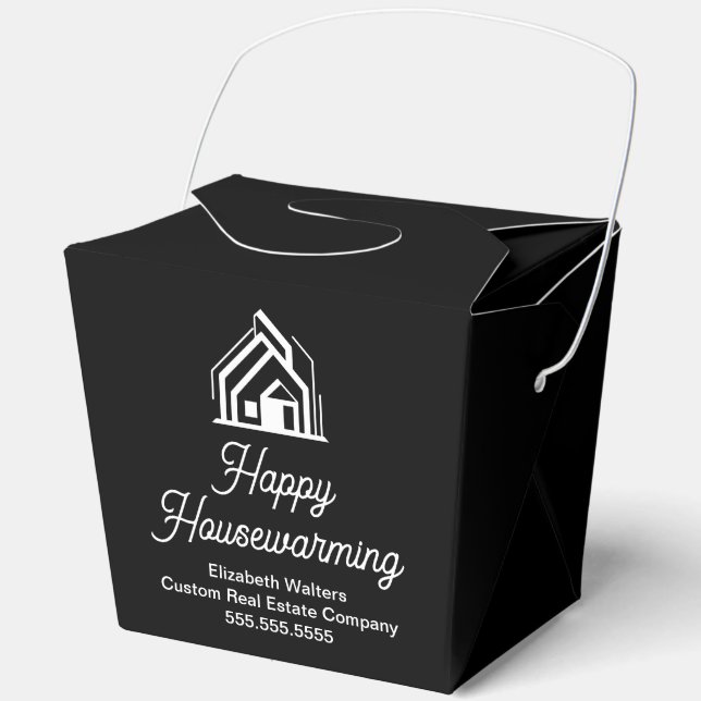 Real Estate Company Housewarming Black Fortune Favor Boxes (Front)
