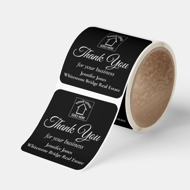 Real Estate Company Logo Custom Realtor Black Square Sticker (Roll)