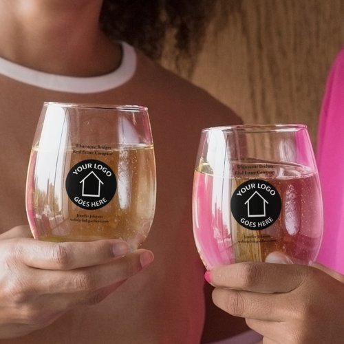 Real Estate Company Logo Customizable Realtor Stemless Wine Glass
