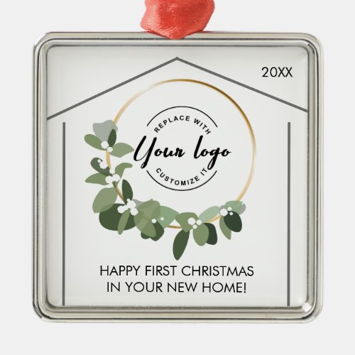 Real Estate Company logo First Christmas New Home Metal Ornament