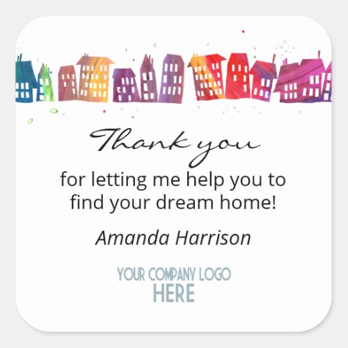 Real Estate Company Logo Thank You Colorful Houses Square Sticker