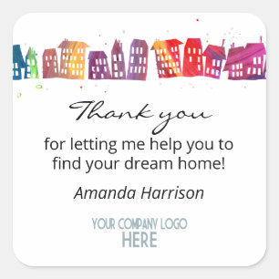 Real Estate Company Logo Thank You Colorful Houses Square Sticker