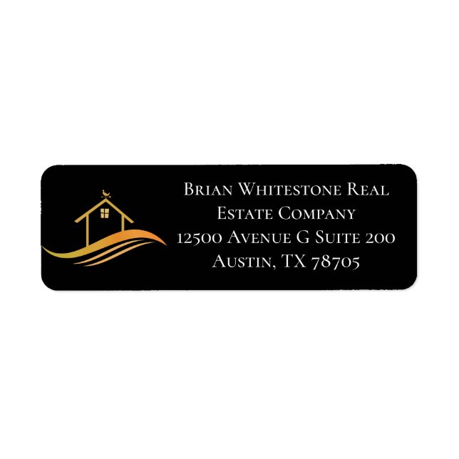 Real Estate Company Modern Black Return Address Label (Front)