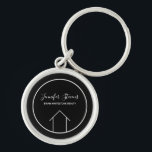 Real Estate Company Modern Black White Custom Keychain<br><div class="desc">This modern realtor keychain is custom made with your realty company name under the the agent name in chic typography. This minimalist black and white key chain feature a simple line drawing of a house. Contemporary gift for an agent working to help you buy a home.</div>