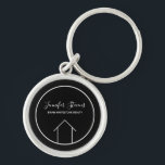 Real Estate Company Modern Black White Custom Keychain<br><div class="desc">This modern realtor keychain is custom made with your realty company name under the the agent name in chic typography. This minimalist black and white key chain feature a simple line drawing of a house. Contemporary gift for an agent working to help you buy a home.</div>