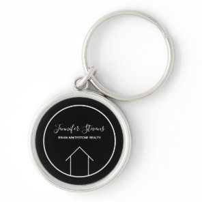 Real Estate Company Modern Black White Custom Keychain