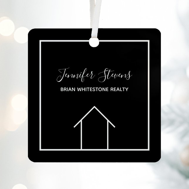 Real Estate Company Modern Custom Black Christmas Metal Ornament (Creator Uploaded)