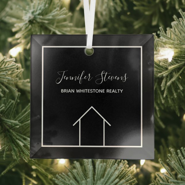 Real Estate Company Modern Custom Chic Christmas Glass Ornament (Insitu)