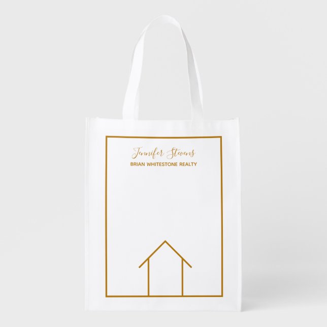 Real Estate Company Modern Custom Realty Gold Grocery Bag (Front)