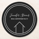 Real Estate Company Open House Custom Marketing Round Paper Coaster<br><div class="desc">This modern realtor marketing coaster is custom made with your realty company name under the the agent name in chic typography. A minimalist black and white line drawing of a house. Simple open house addition to add a classy touch for your real estate business.</div>