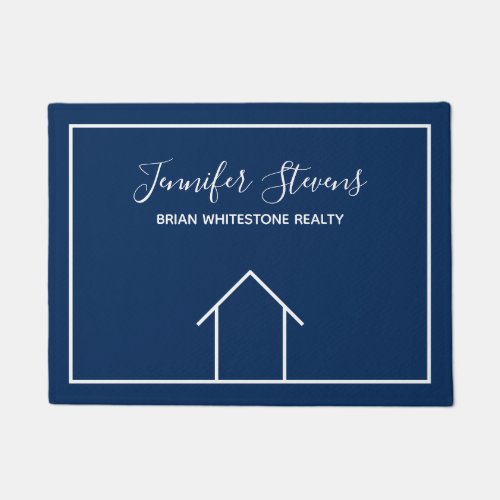 Real Estate Company Open House Custom Navy Blue Doormat