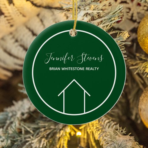 Real Estate Company Personalized Green Christmas Ceramic Ornament
