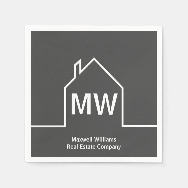 Real Estate Company Personalized Grey Realtor Napkins (Front)
