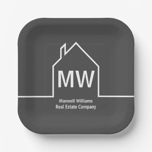 Real Estate Company Personalized Grey Realtor Paper Plates (Front)