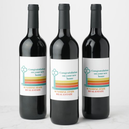 Real Estate Company Retro Striped Congratulations Wine Label