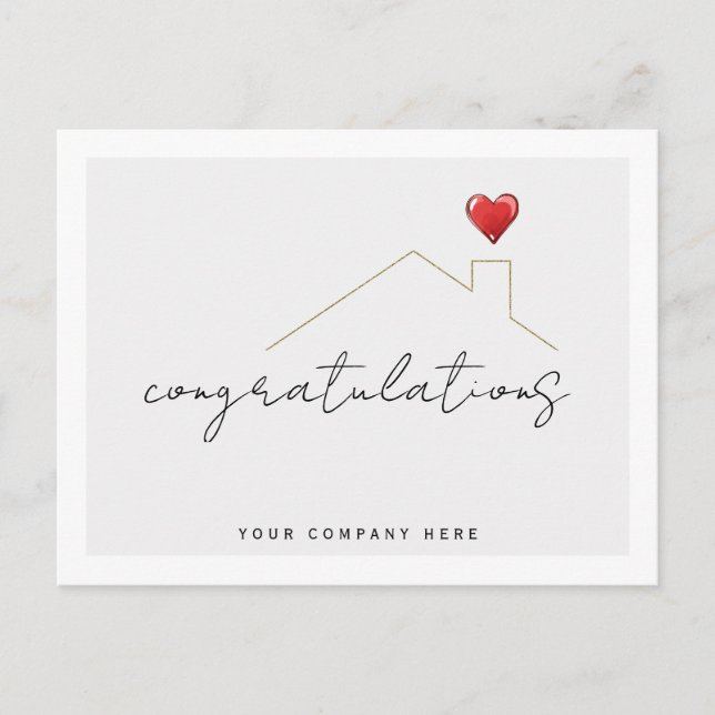 Real Estate Congratulations New Home Heart Postcard (Front)