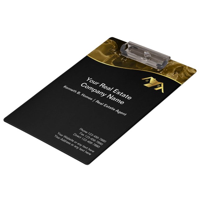 Real estate. Construction. Black Gold Clipboard (Angled)