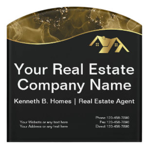 Real estate. Construction. Black Gold Door Sign