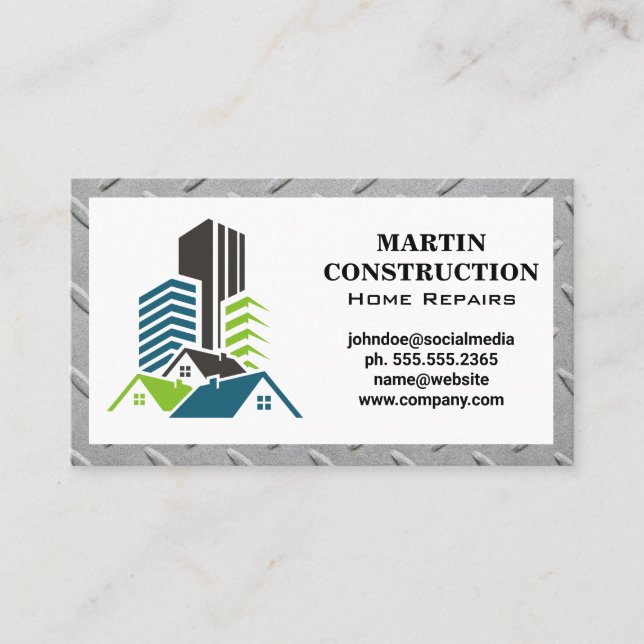 Real Estate Construction Builders | Steel Border Business Card (Front)