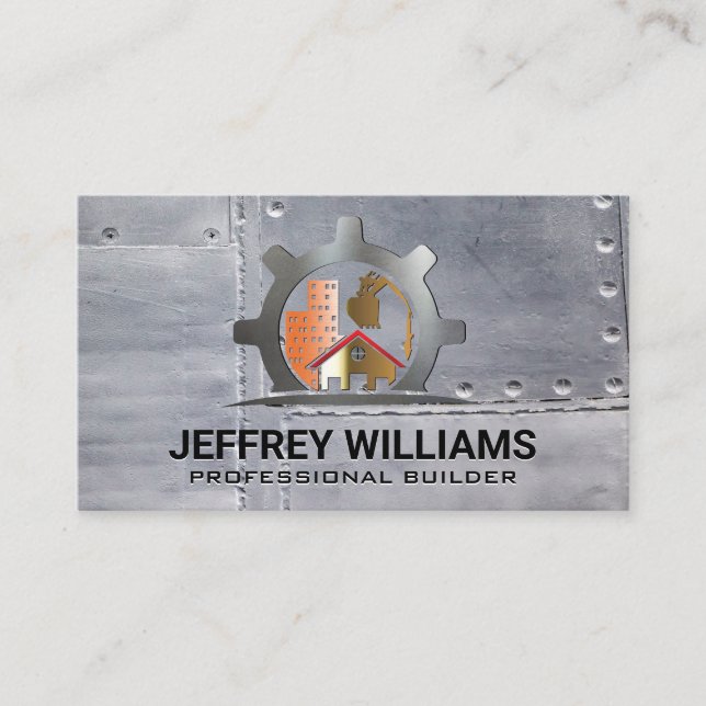 Real Estate Construction Logo | Metal and Rivets Business Card (Front)